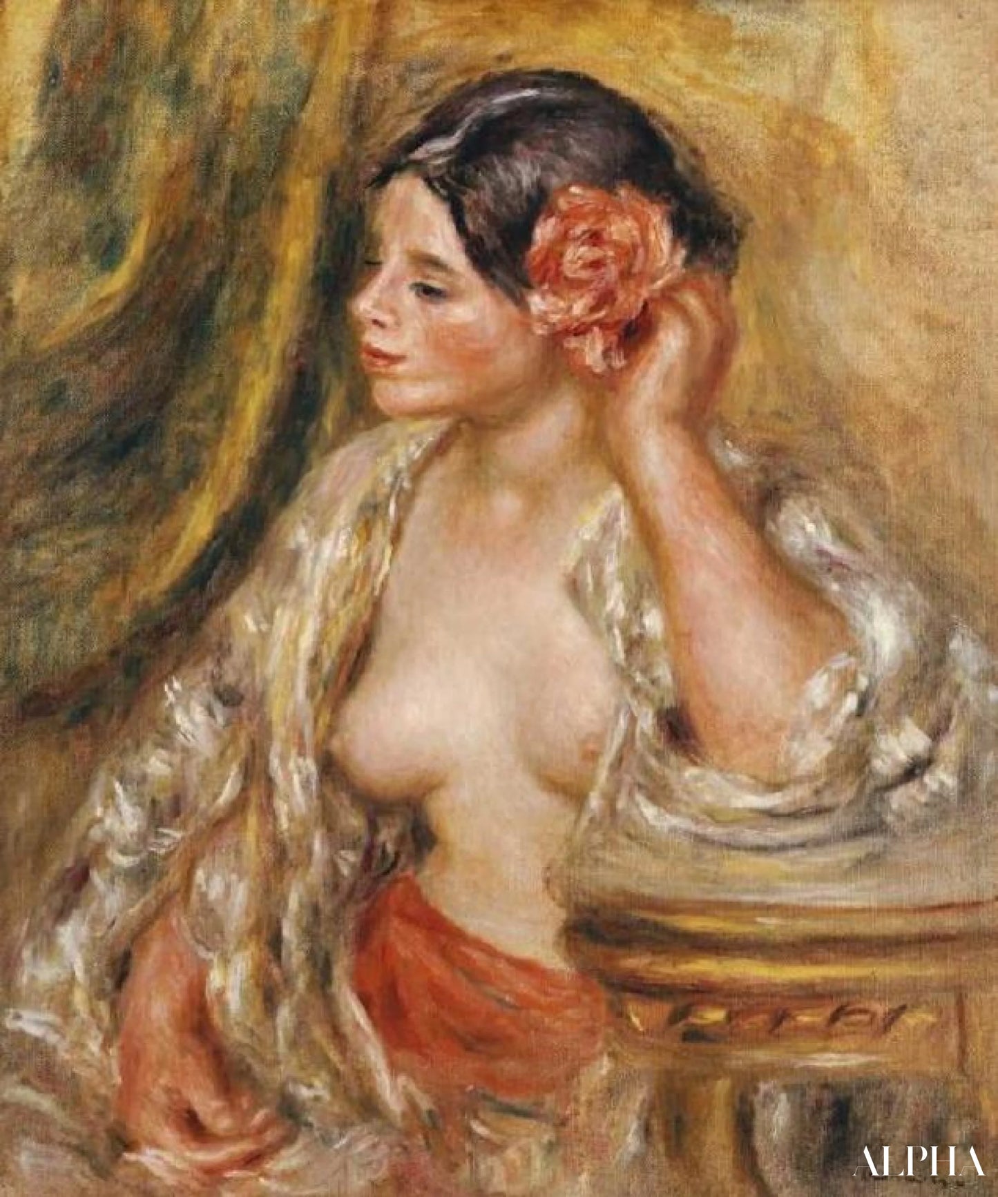 Gabrielle met een roos in het haar - Pierre-Auguste Renoir - Reproducties van schilderijen en hoogwaardige schilderijen