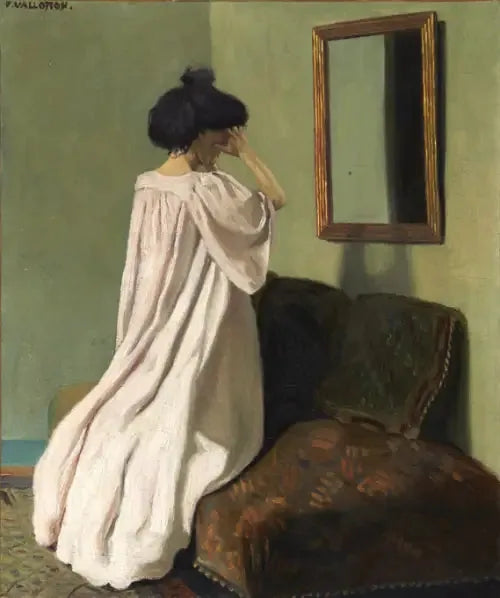 Gabrielle Vallotton knielend voor een spiegel op de bank in de werkplaats aan de rue des Belles-Feuilles - Félix Vallotton

Source:
Gabrielle Vallotton agenouillée devant une glace sur le divan de l'atelier de la rue des Belles-Feuilles - Félix Vallotton