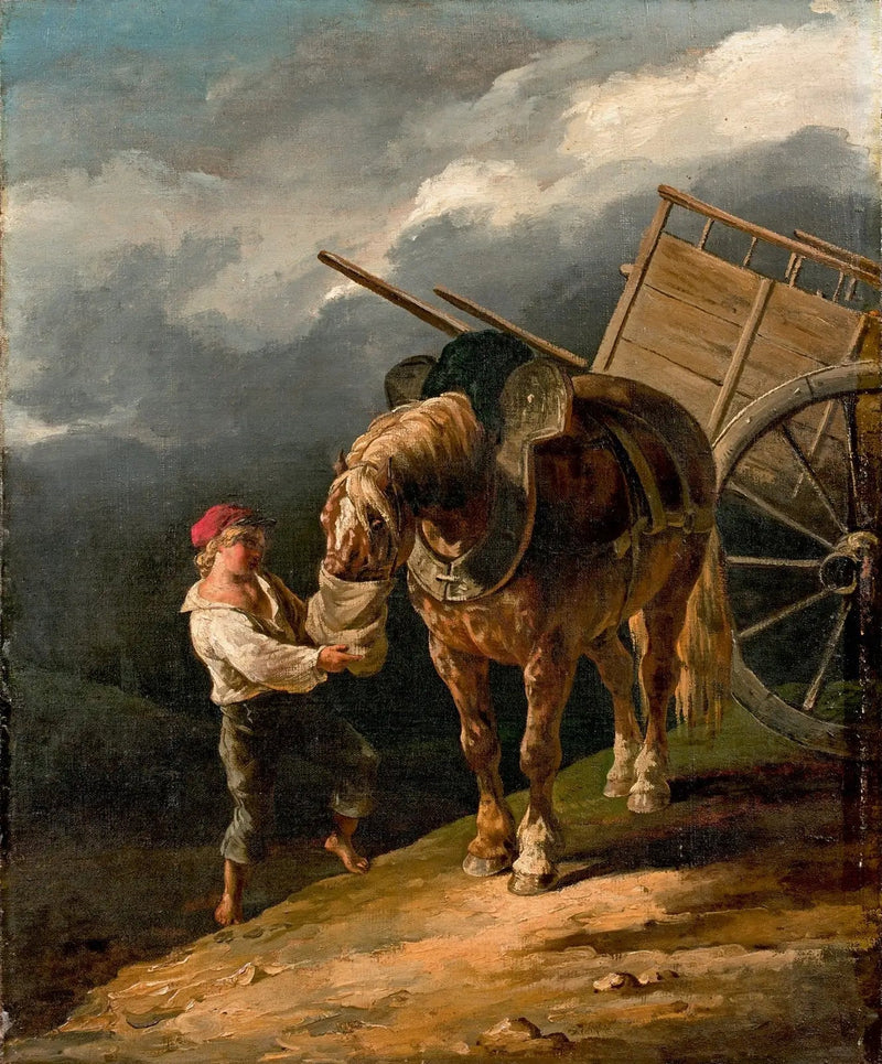 Jongen die haver aan een losgemaakte paard geeft - Théodore Géricault