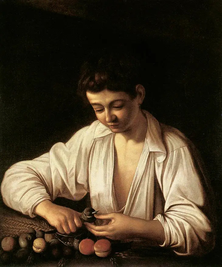 Jongen peren schillend - Caravaggio