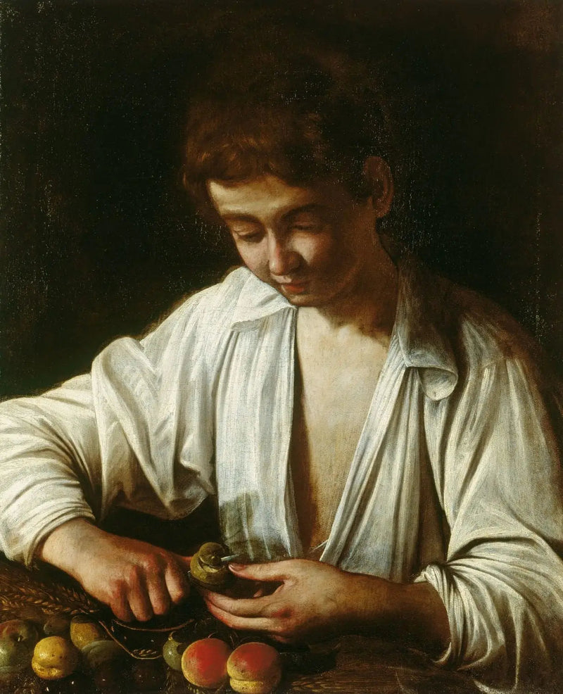 Jongen die een vrucht schilt - Caravaggio