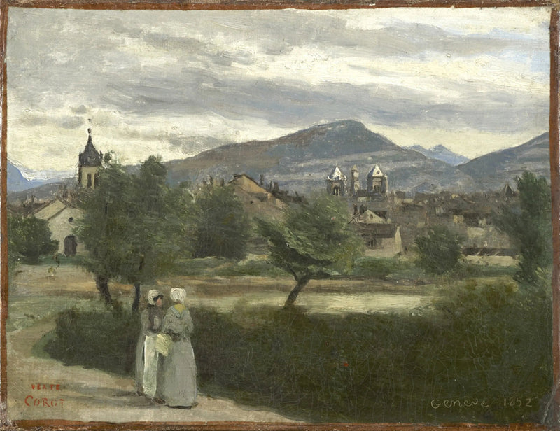 Genève. Uitzicht vanaf het platteland, met de Petit Salève op de horizon - Jean-Baptiste Camille Corot