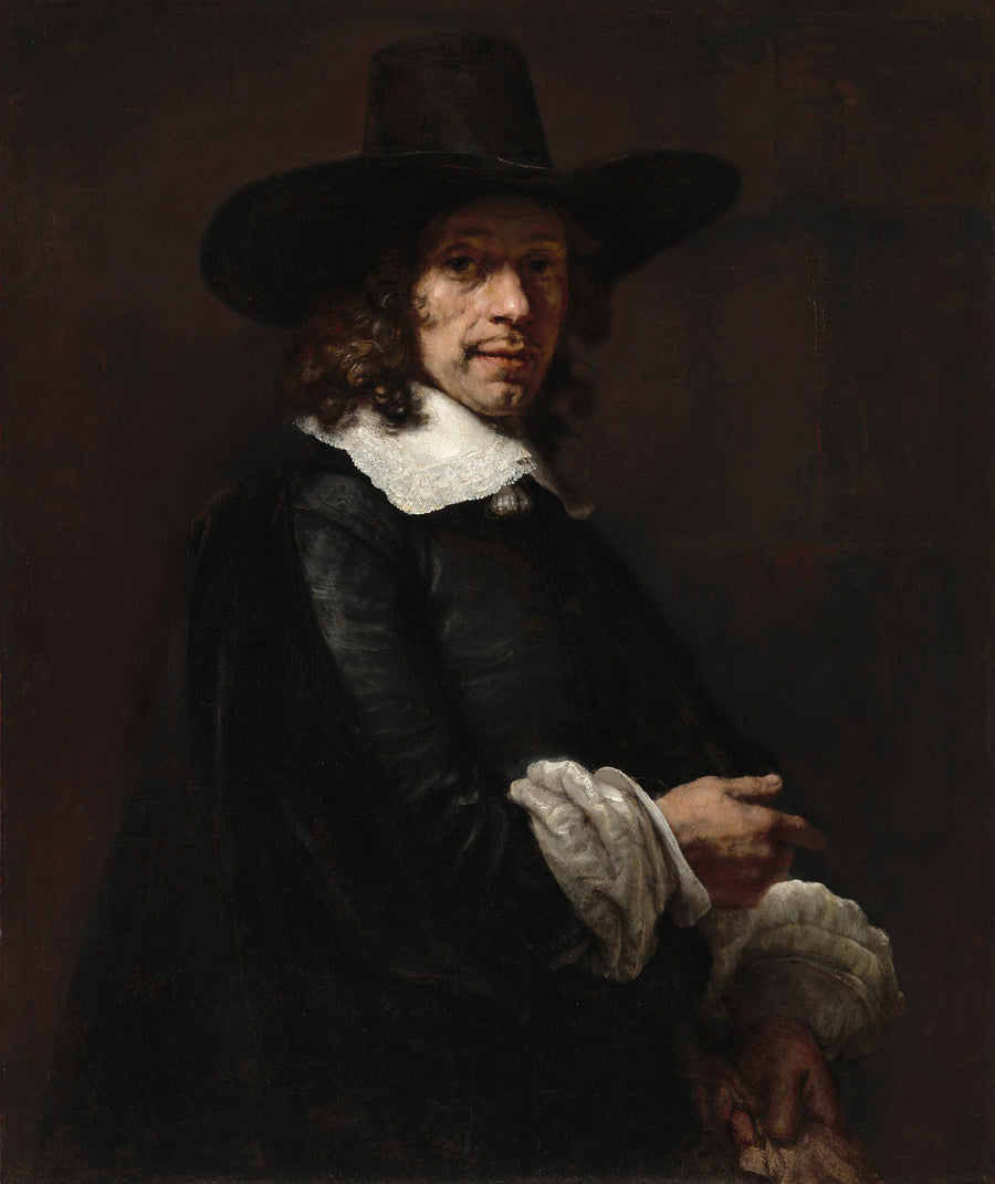 Portret van een man met een hoge hoed en handschoenen - Rembrandt