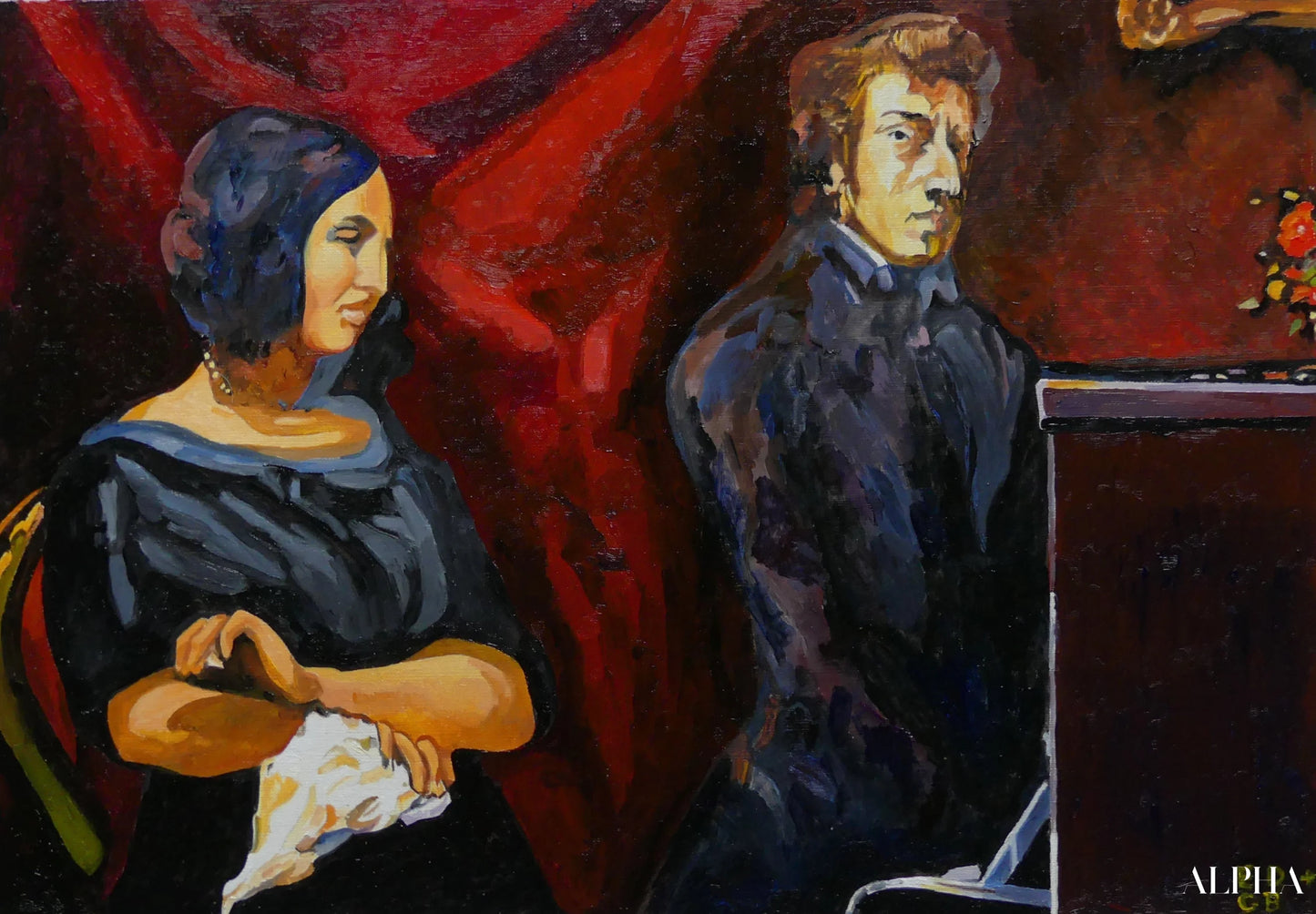 George Sand en Frédéric Chopin - Eugène Delacroix - Reproducties van schilderijen en hoogwaardige schilderkunst