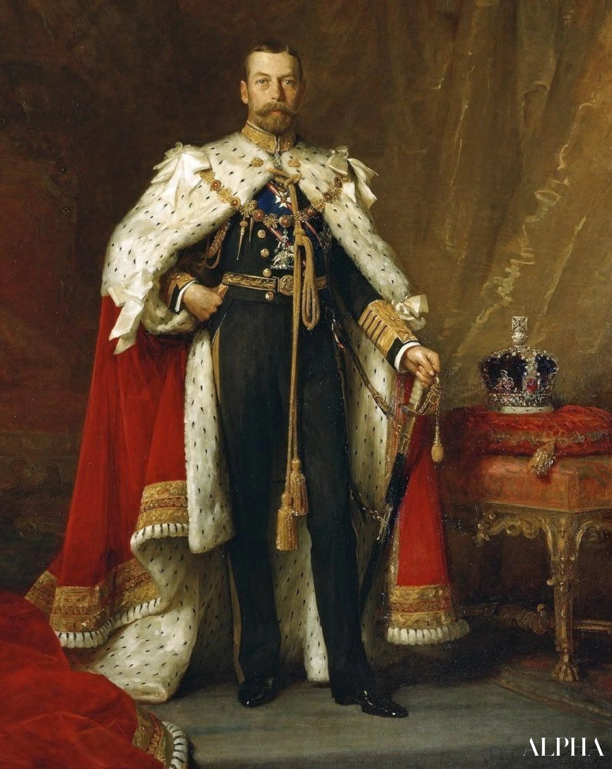George V in kroningsrobe - Luke Fildes - Reproducties van hoogwaardige schilderijen en kunstwerken