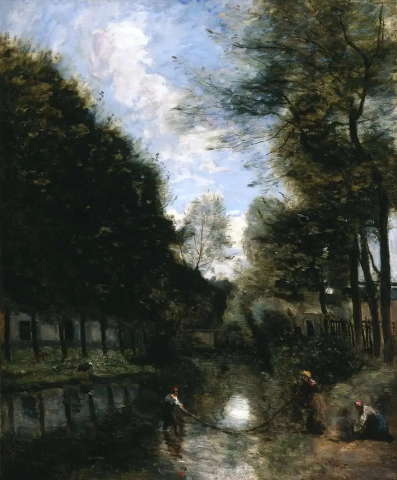 Gisors, rivier omgeven door bomen - Jean-Baptiste Camille Corot