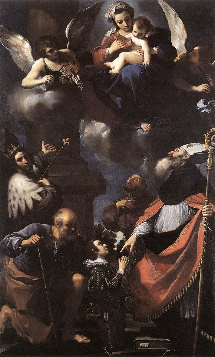 Giuseppe Gaetano Righetti[?] présenté à la Vierge par quatre saints - Guercino image 1 copie de tableau peinte à la main