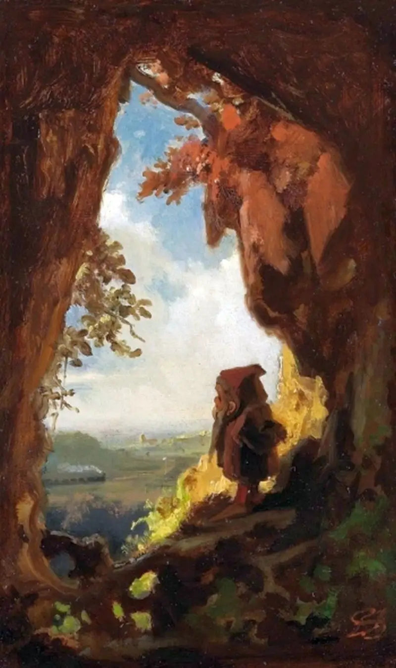 Gnoom die naar een trein kijkt - Carl Spitzweg