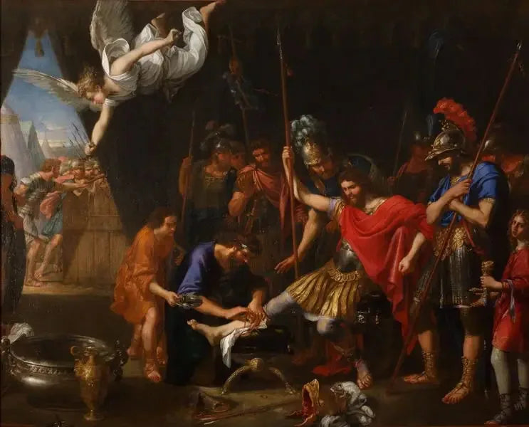 Godefroy de Bouillon verzorgd door een engel - Pierre Mignard
