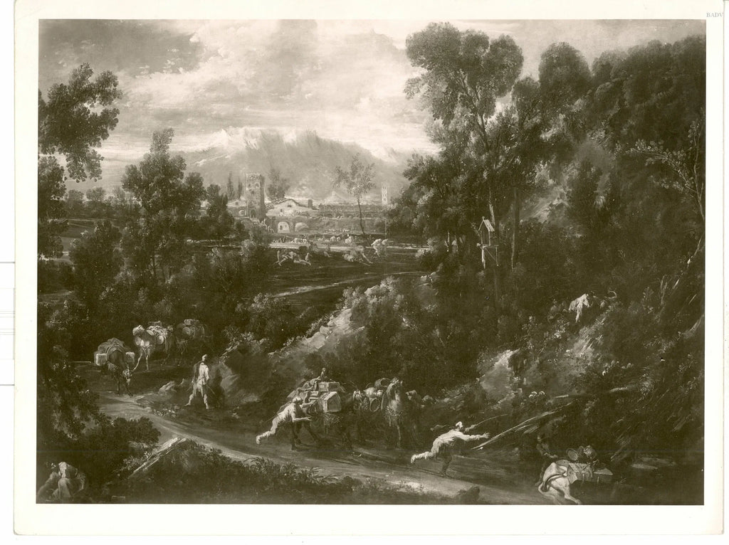 Große Landschaft mit Staffage (Tragetierkarawane) - Alessandro Magnasco image 1 tableau peint à l’huile sur toile