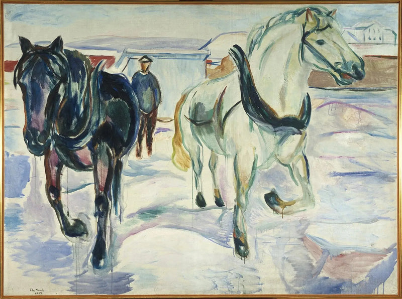 Groep paarden in de sneeuw - Edvard Munch