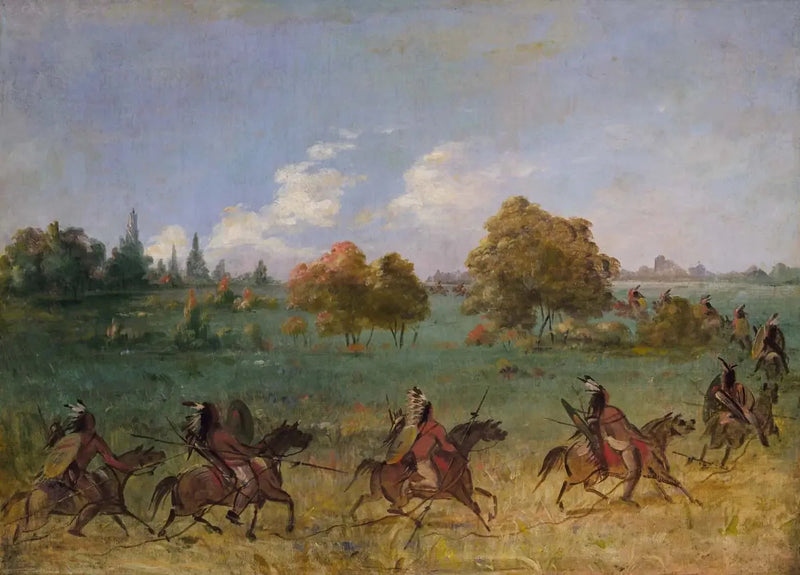 Comanche oorlogsgroep in beweging, volledig uitgerust - George Catlin

Source:
Groupe de guerre comanche en marche, entièrement équipé - George Catlin