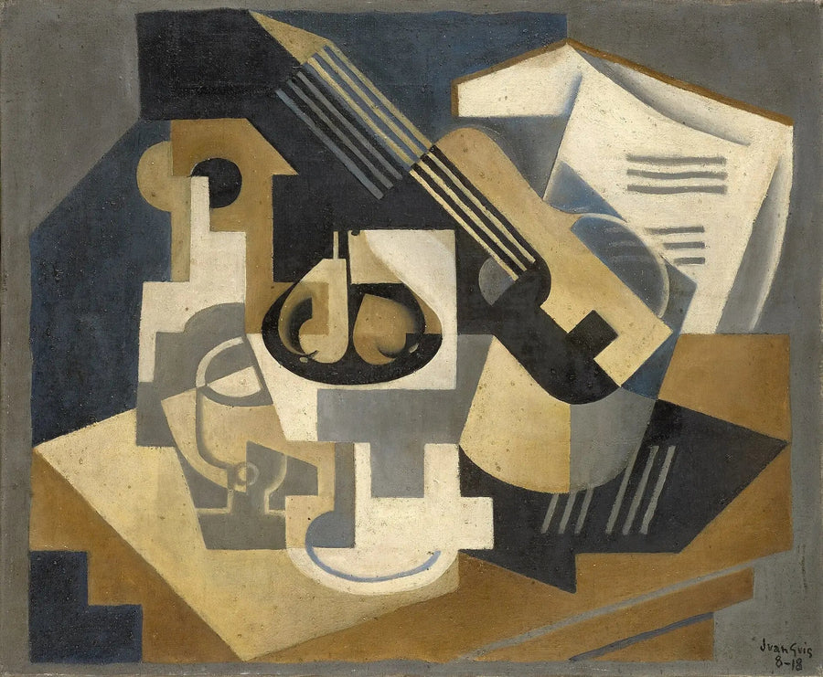 Gitaar en fruitschaal op een tafel - Juan Gris