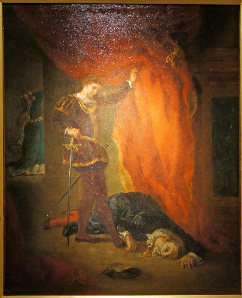 Hamlet voor het lichaam van Polonius - Eugène Delacroix