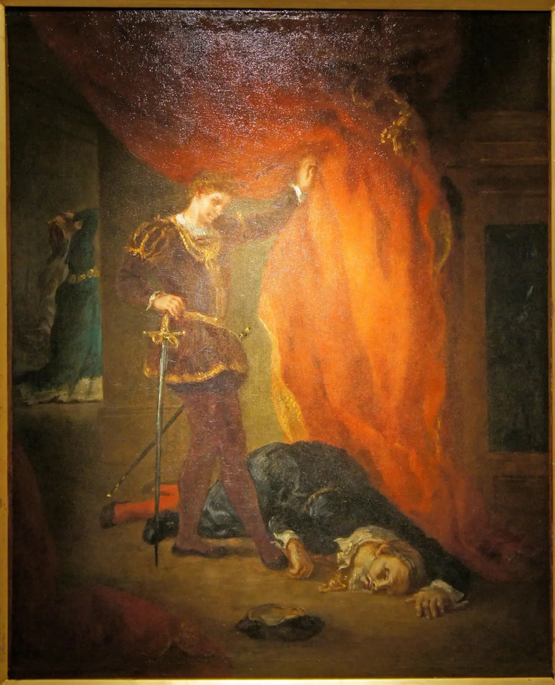 Hamlet voor het lichaam van Polonius - Eugène Delacroix
