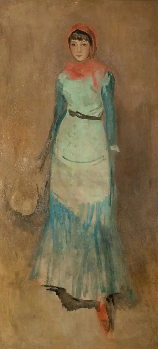 Harmonie in koraal en blauw: Mevrouw Finch - James Abbott McNeill Whistler