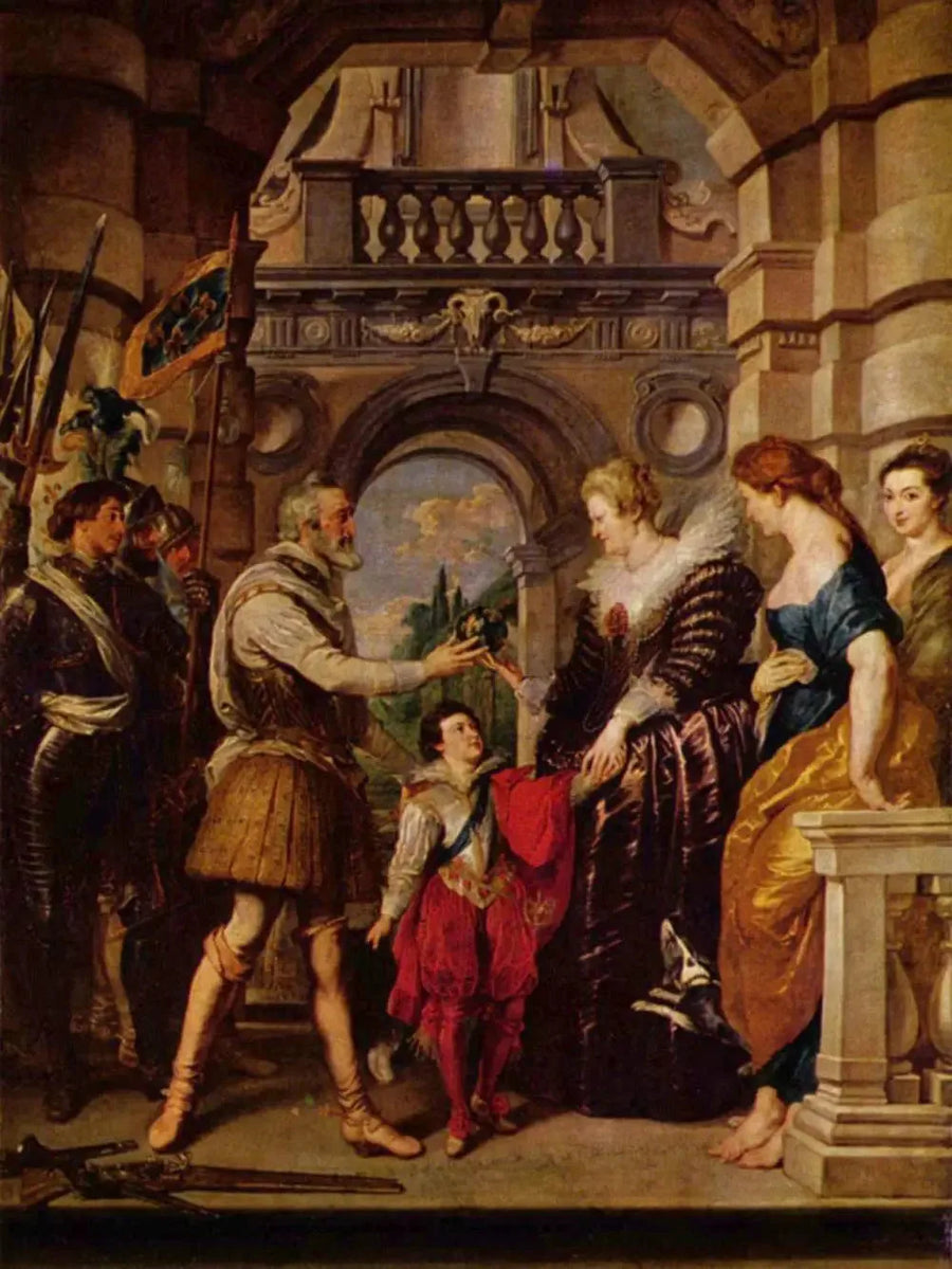 Henri IV vertrekt voor de oorlog in Duitsland en vertrouwt op 20 maart 1610 de regering van zijn koninkrijk toe aan de koningin - Peter Paul Rubens