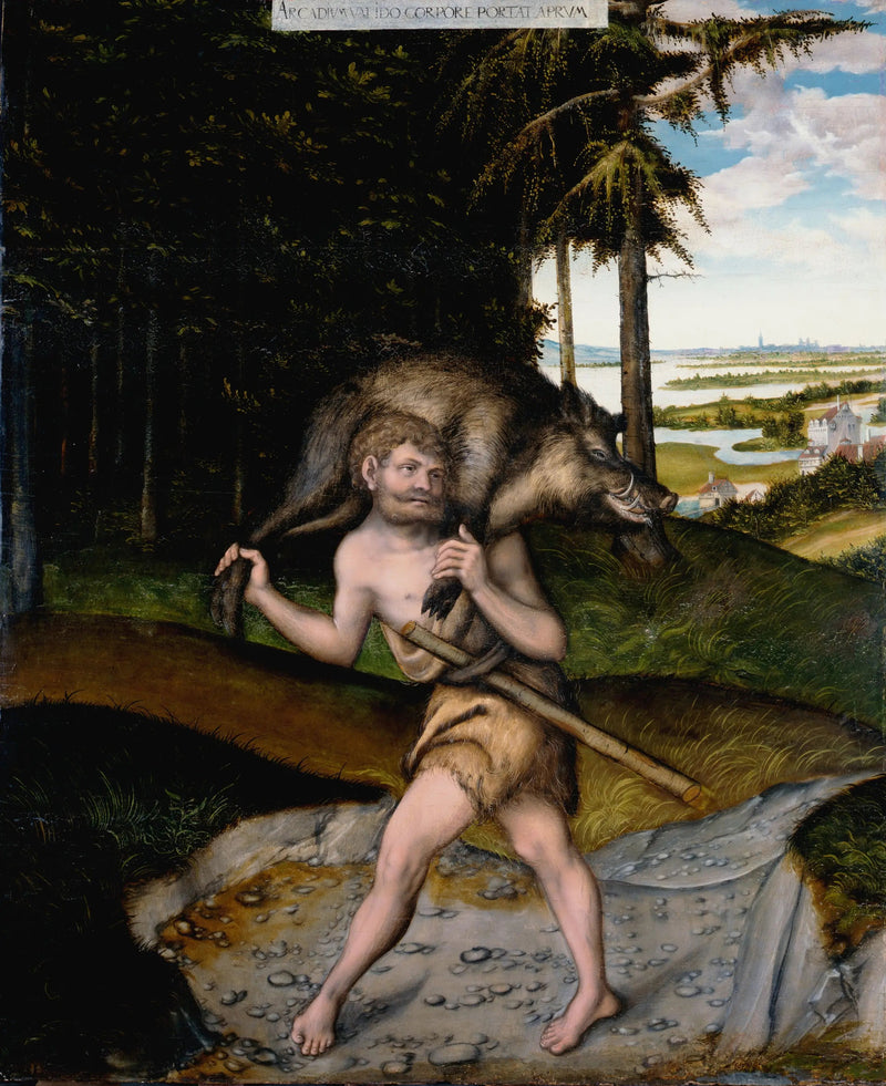 Hercules en de everzwijn van Érimanthe - Lucas Cranach de Oude