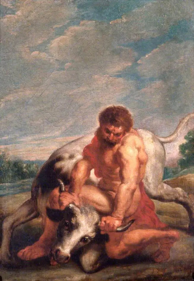 Hercules die vecht tegen Acheloos in de vorm van een stier - Peter Paul Rubens
