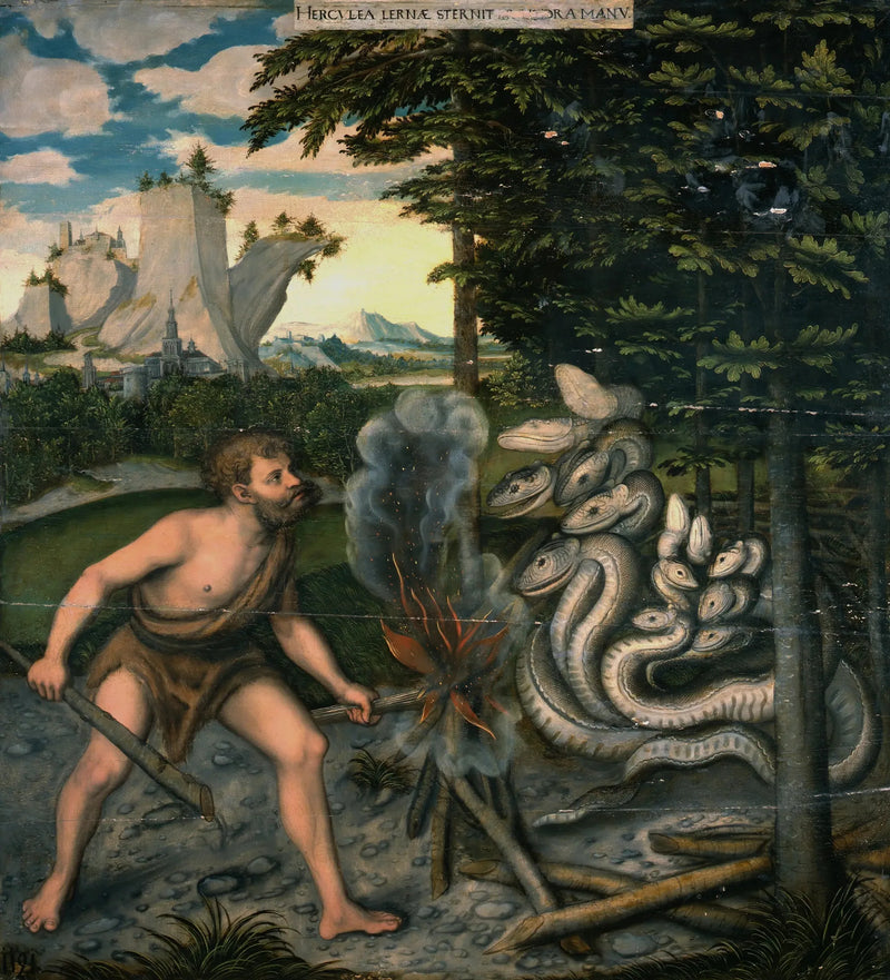 Hercules die de Hydra van Lerna doodt - Lucas Cranach de Oudere