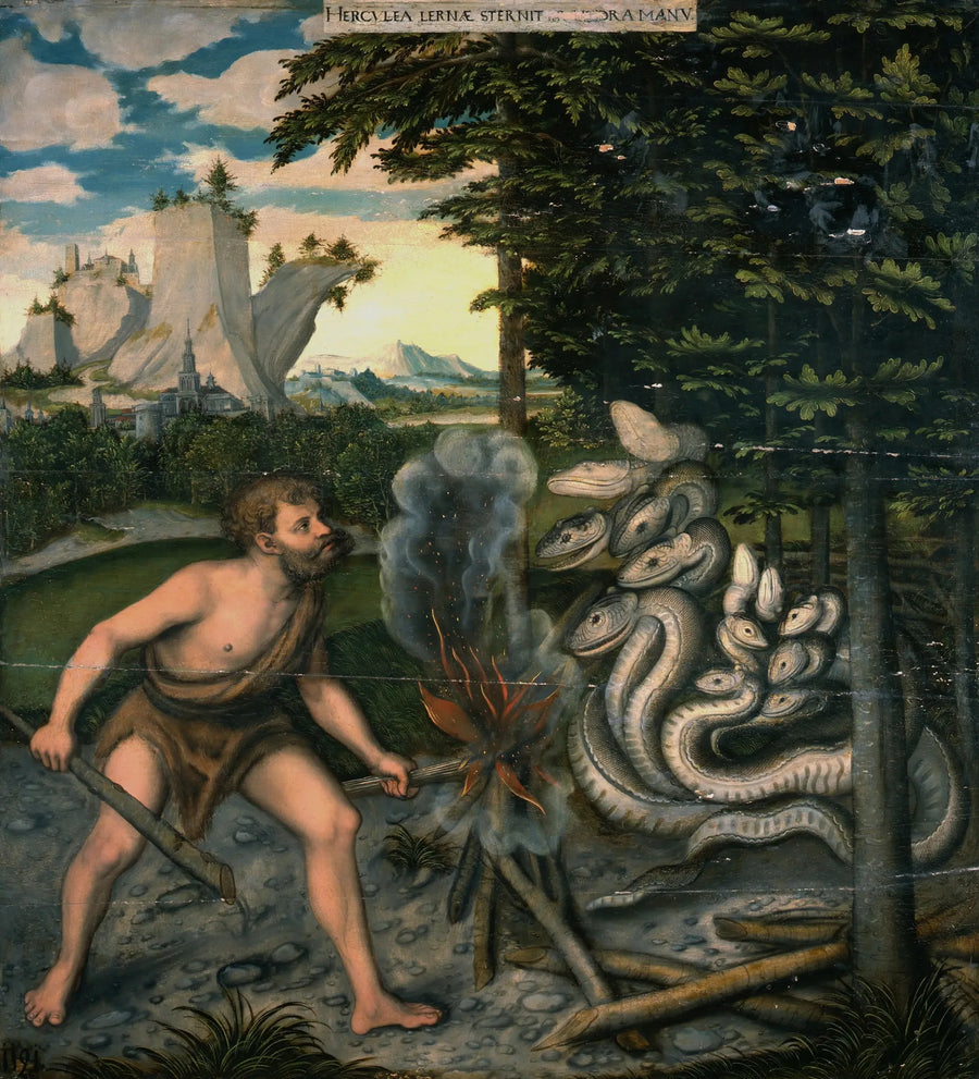 Hercules die de Hydra van Lerna doodt - Lucas Cranach de Oudere