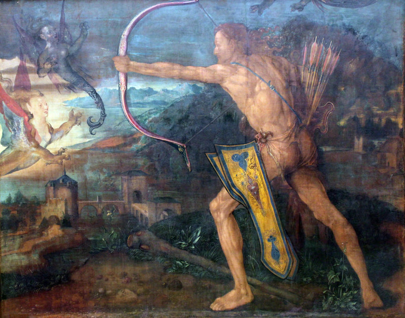 Hercules die de vogels van het Stymphalomeer doodt - Albrecht Dürer