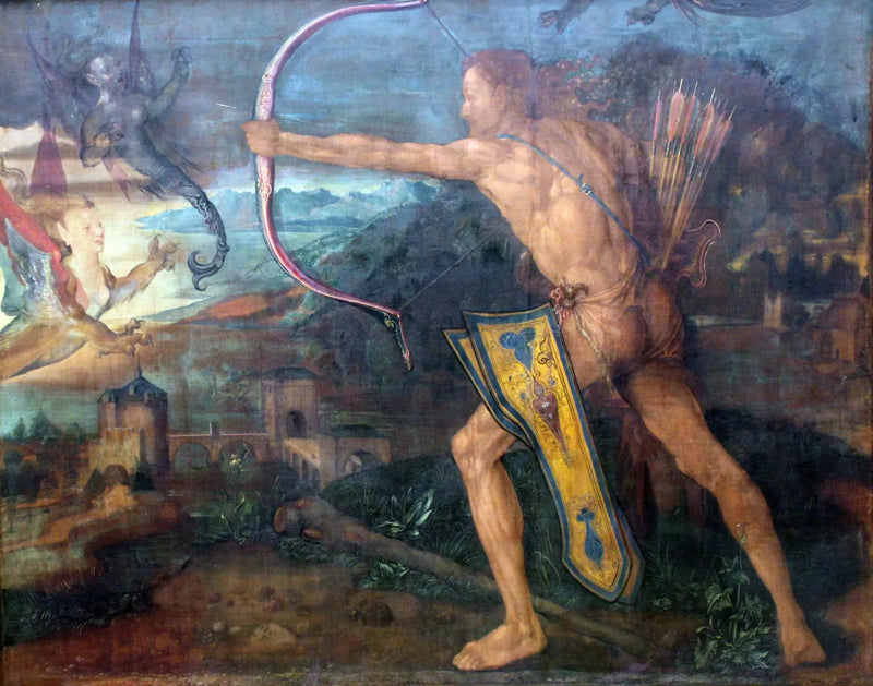 Hercules die de vogels van het Stymphalomeer doodt - Albrecht Dürer