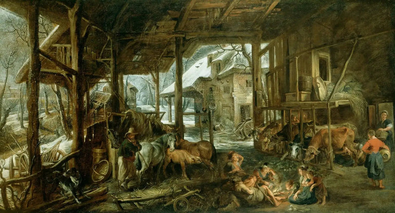 Winter : Het interieur van een schuur - Peter Paul Rubens