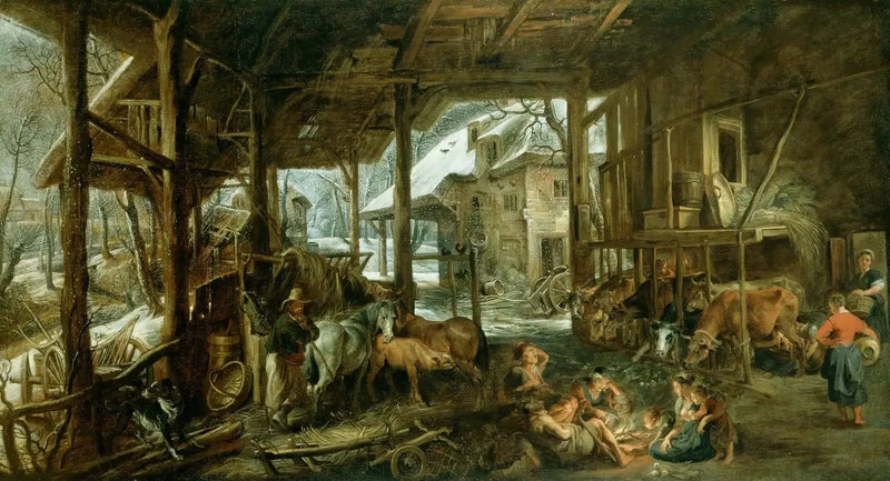 Winter : Het interieur van een schuur - Peter Paul Rubens