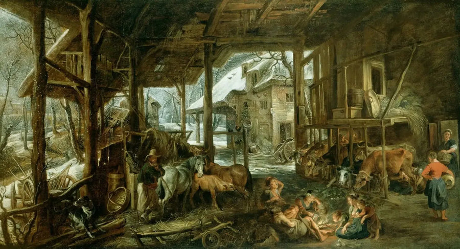 Winter : Het interieur van een schuur - Peter Paul Rubens