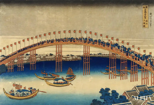 hokusai la fête des lanternes sur le pont temma - Katsushika Hokusai - Reproductions de tableaux et peintures haut de gamme