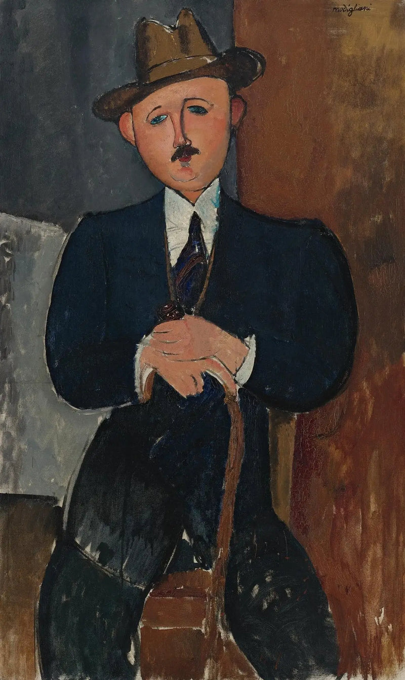 Zittende man (leunend op een stok) - Amedeo Modigliani