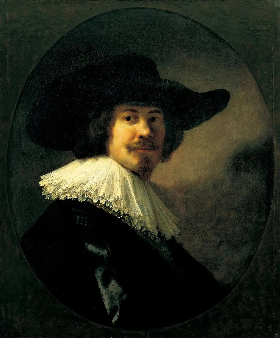 Portret van een man met een brede hoed - Rembrandt
