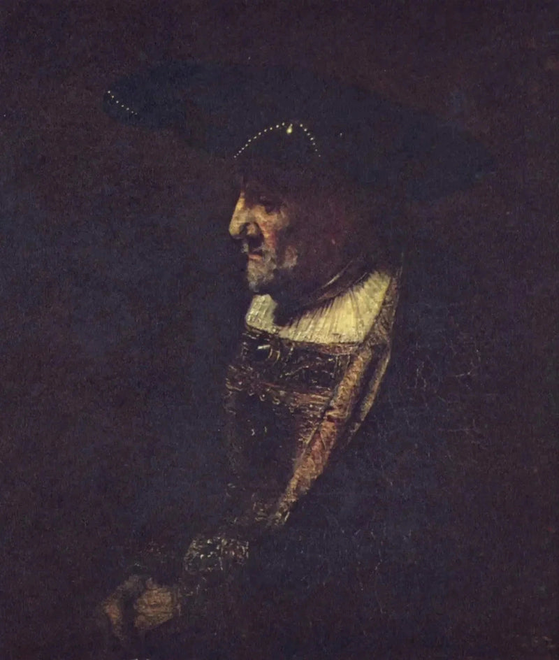 Man met een hoed versierd met parels - Rembrandt