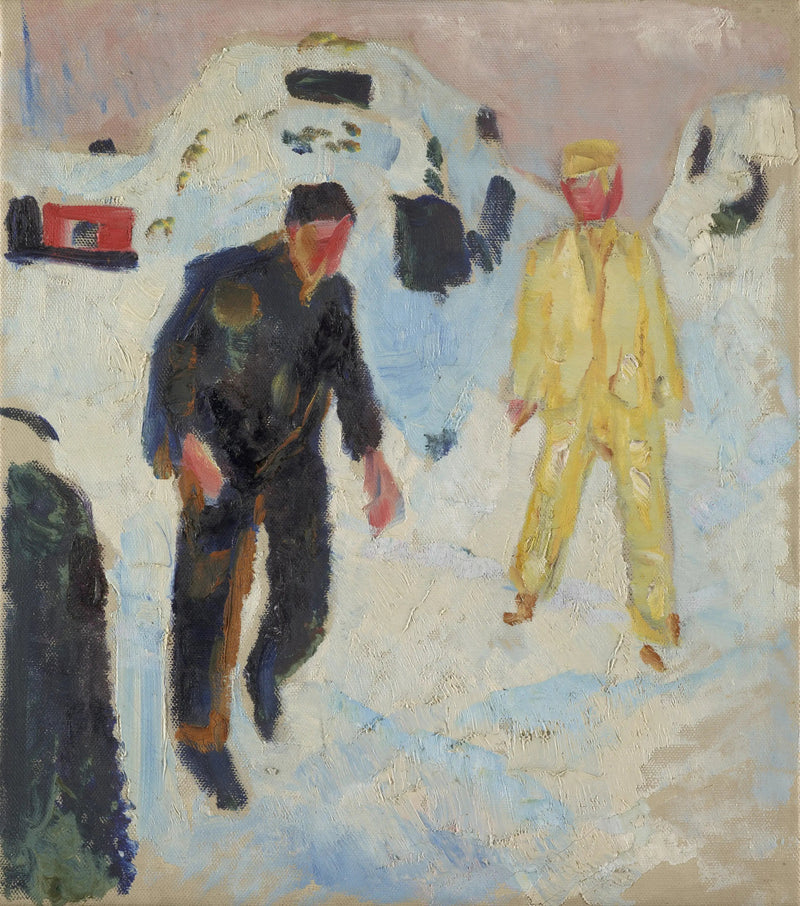 Man in zwart en geel in de sneeuw - Edvard Munch