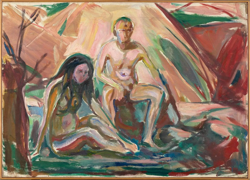 Man en Vrouw naakt, zittend - Edvard Munch