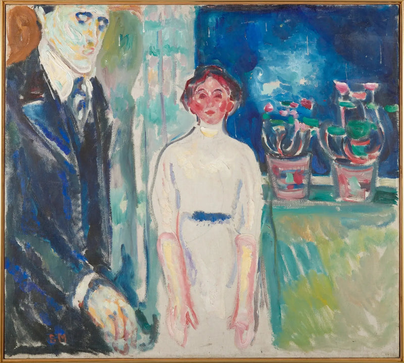 Man en Vrouw bij het Raam met Potplanten - Edvard Munch