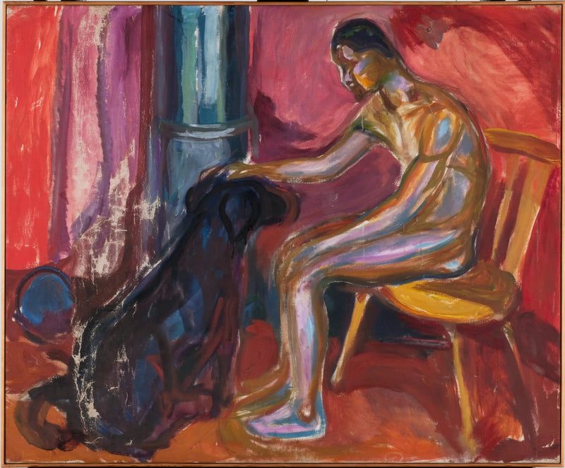 Naakte man zittend met een hond - Edvard Munch