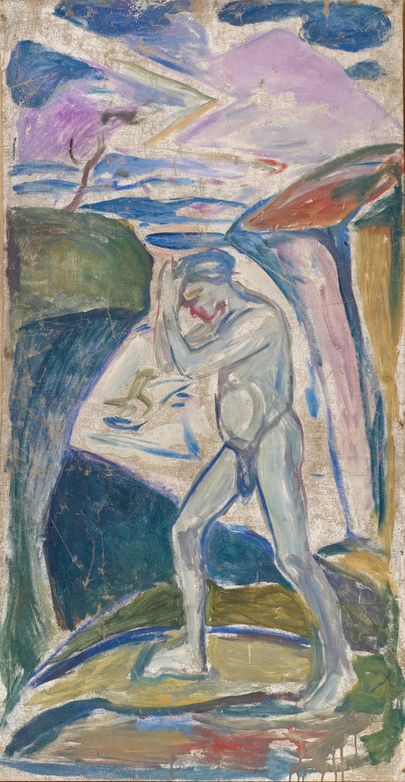 Naakte man in een rotsachtig landschap - Edvard Munch
