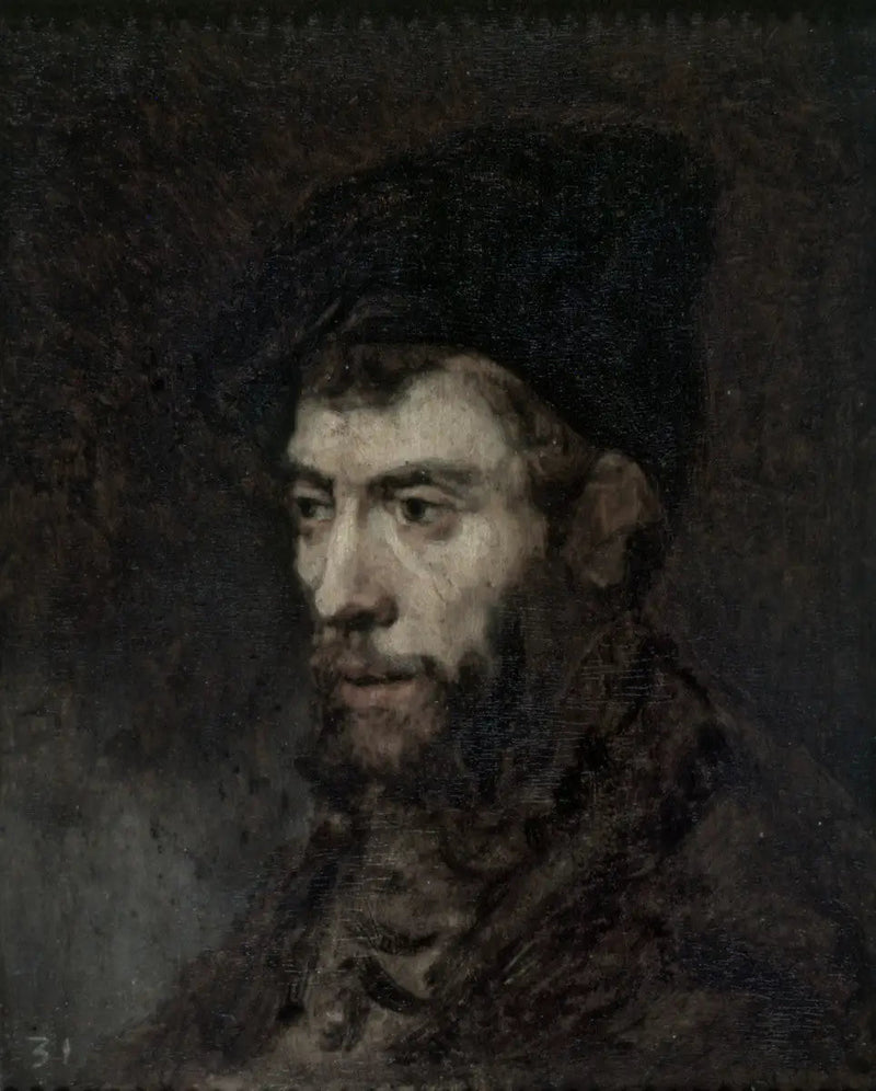 Man met een baret die naar links kijkt - Rembrandt