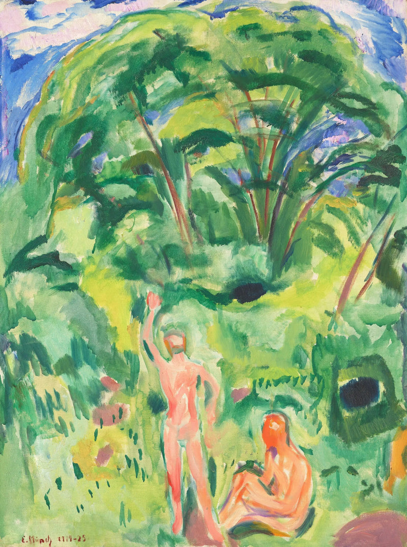 Naakte mannen in het bos - Edvard Munch