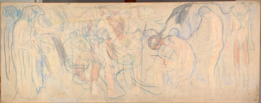 Naakte mannen in een landschap - Edvard Munch