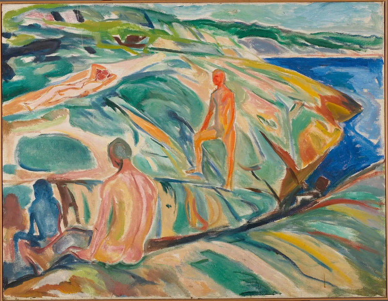 Mannen die zich op de rotsen baden - Edvard Munch