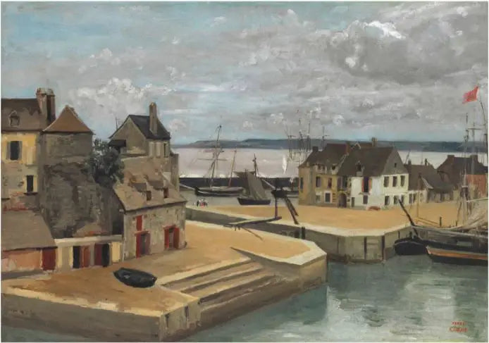 Honfleur, Huizen aan de kade - Jean-Baptiste Camille Corot