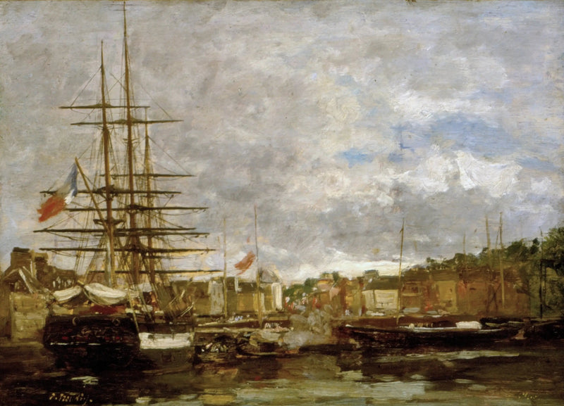 Honfleur - Schepen aangemeerd in de haven - Eugène Boudin