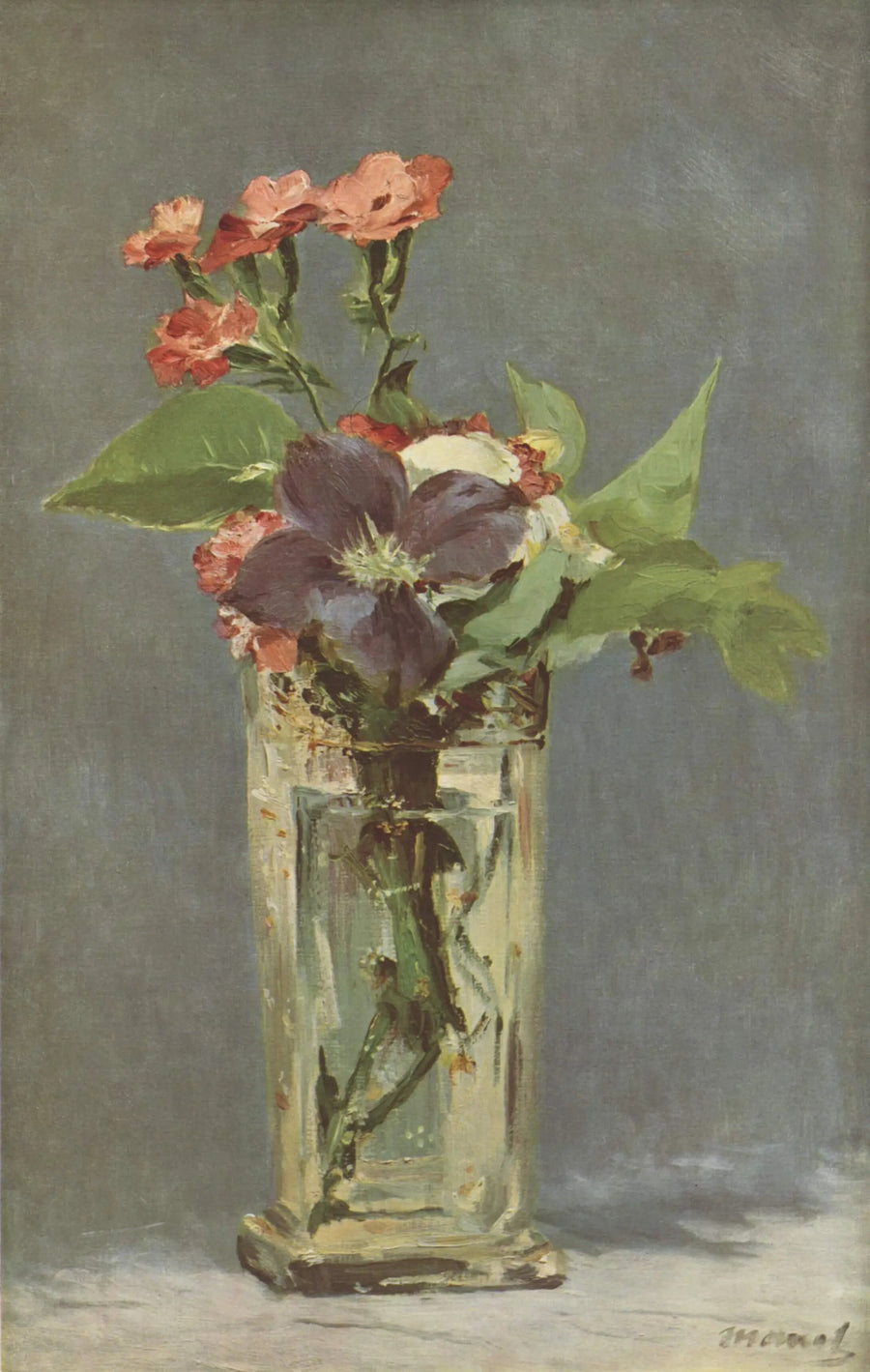 Anjers en clematis in een kristallen vaas - Édouard Manet