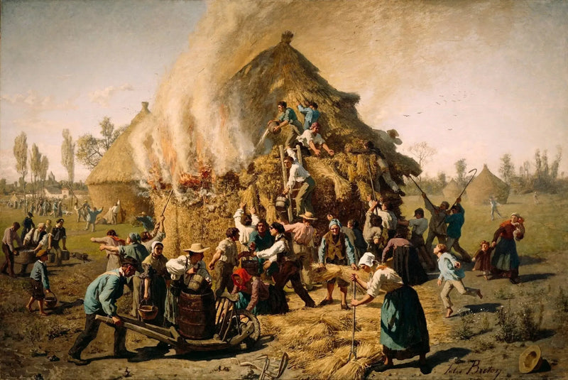 Brand in een hooiberg - Jules Breton