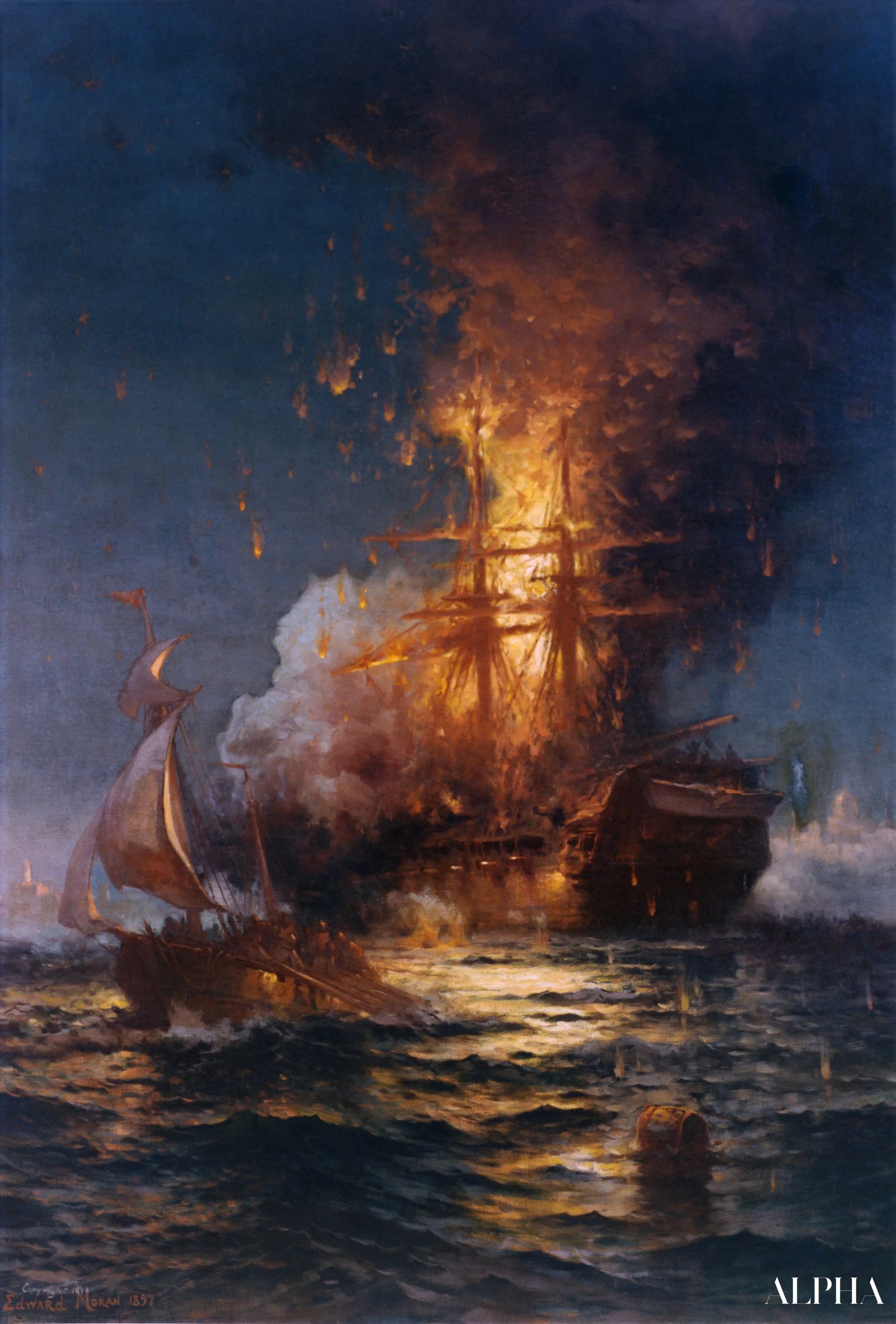 Incendie de la frégate Philadelphia dans le port de Tripoli - Edward Moran - Reproductions de tableaux et peintures haut de gamme