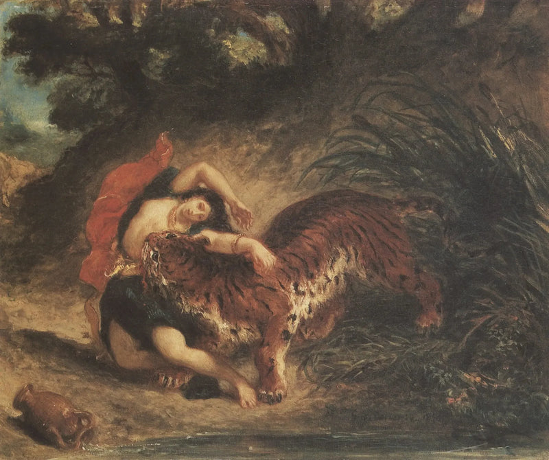 Indische vrouw gebeten door een tijger - Eugène Delacroix