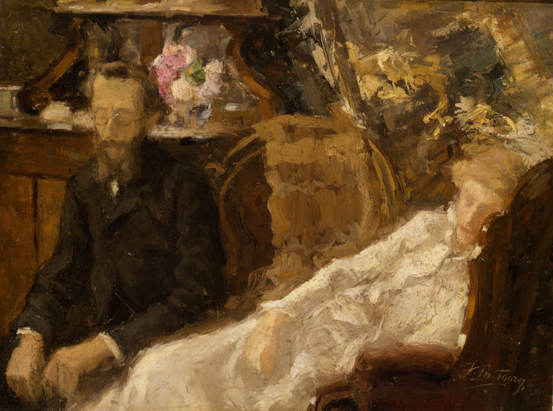 Interieur met Annie Toorop-Hall en Ernst Ahn - Jan Toorop